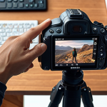 **A person discovering their passion for photography with the help of AI tools, surrounded by inspiring images and learning resources.**